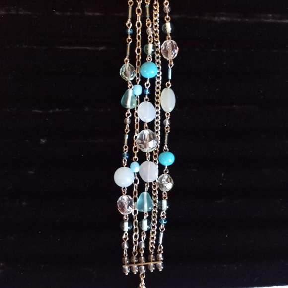 Bracelet Unique 5-Strand 8" to 9" Bead Clear Light Blue Jade Green EUC-Item #215 - Picture 3 of 4